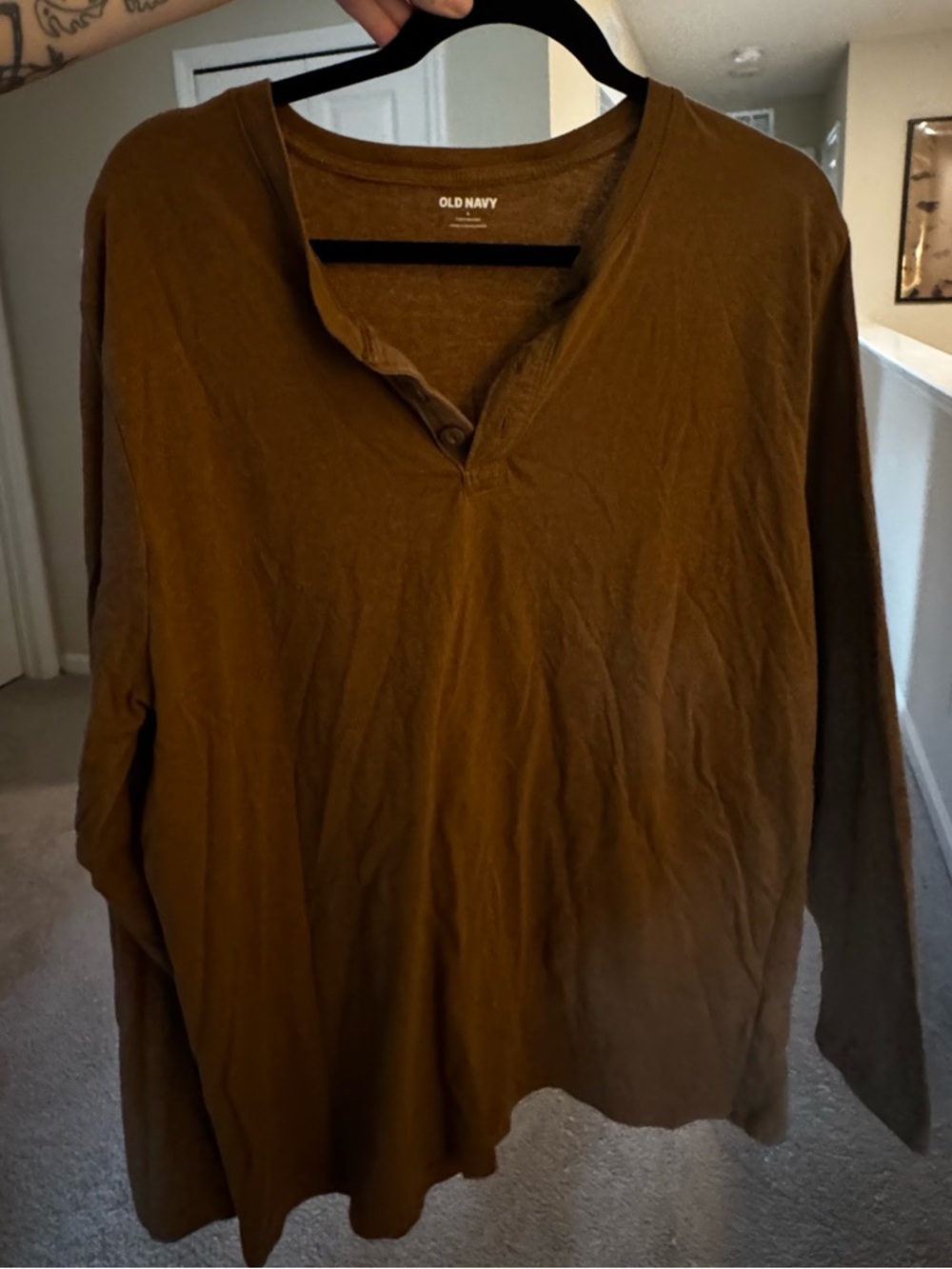 Old Navy Brown Henley Button-Front Long Sleeve Top